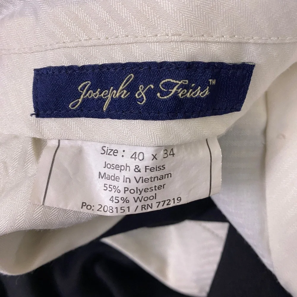 Joseph & Feiss Wool Dress Pants Mens Size 40x34 Black Pleated Cuffed Relaxed Fit